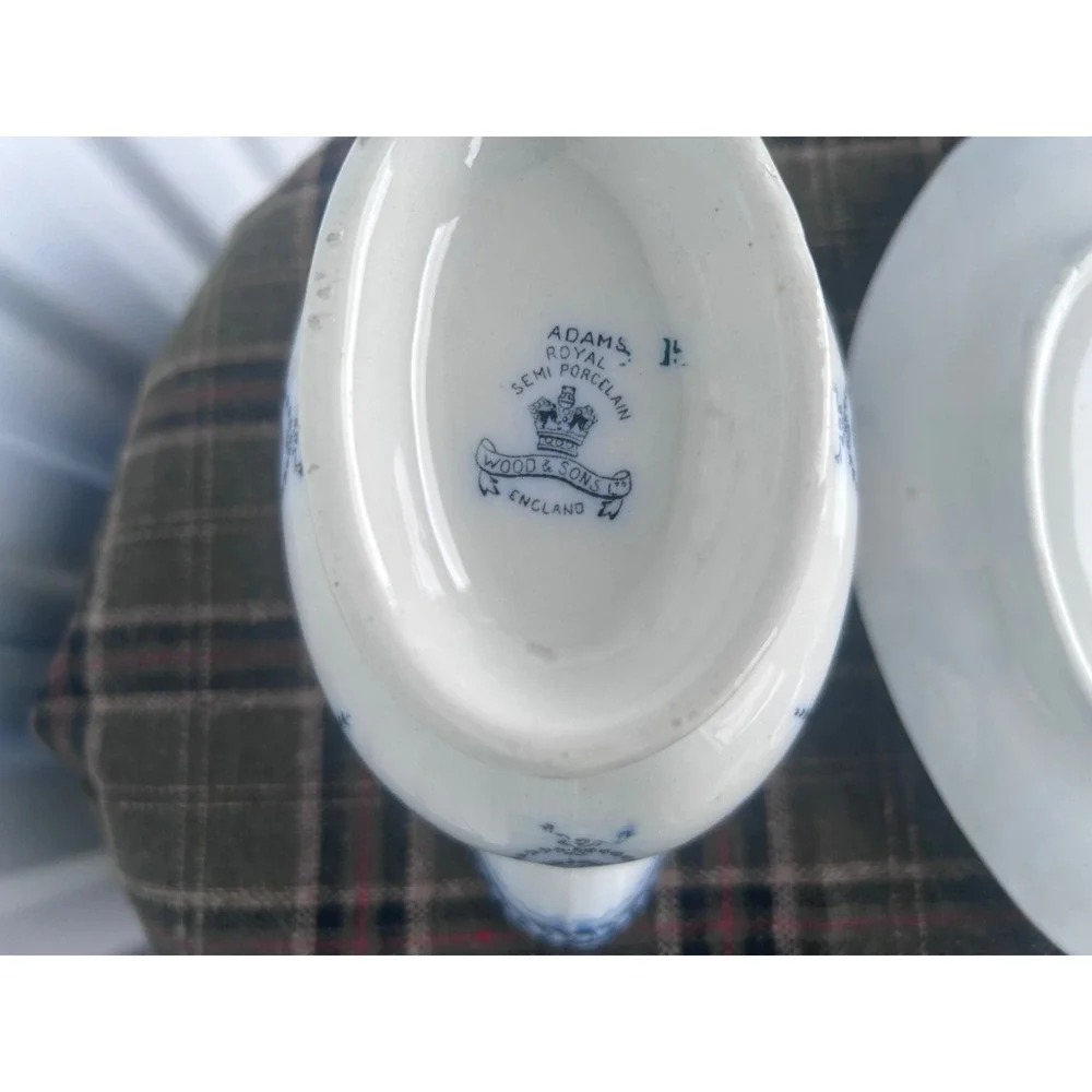Flow Blue Wood & Sons Adams Gravy Boat and Underplate
